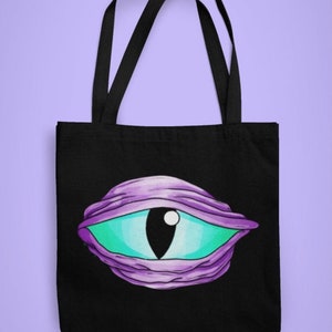 Creepy Eye Cotton Black Tote Bag Alternative Goth