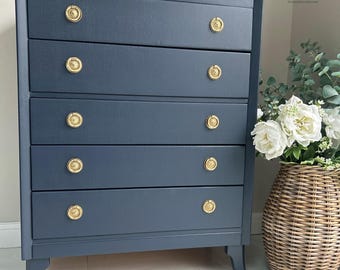 Navy Blue Vintage Harris Lebus Chest of Drawers