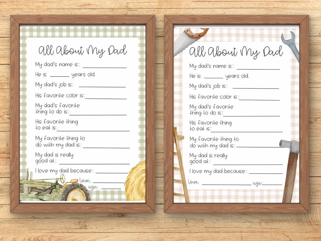 All About Dad Printable, Father's Day Gift Card Kids, Birthday Gift to ...