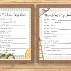 All About Dad Printable, Father&#39;s Day Gift Card kids, Birthday Gift to dad, Father&#39;s Day Card, Grandpa Father&#39;s Day, Dad Fill in the Blank