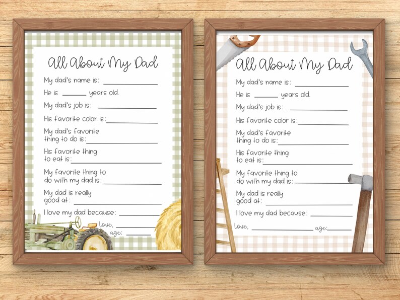 All About Dad Printable, Father's Day Gift Card Kids, Birthday Gift to ...