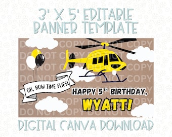Plantilla de banner de helicóptero editable en Canva (descarga digital; se puede calcar, pintar a mano o imprimir).