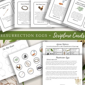 Actividad de huevos de resurrección, huevos de resurrección imprimibles, tarjetas con historias de Pascua, tarjetas imprimibles del Domingo de Pascua, tarjetas con las Escrituras, tarjetas con versículos bíblicos