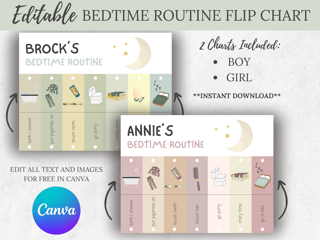Toddler Routine Flipchart, Printable Bedtime Routine Chart, Daily