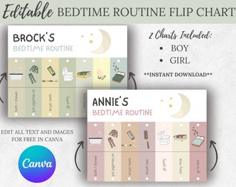 Toddler Bedtime Routine Flip Chart, Editable in Canva (Digital Download)