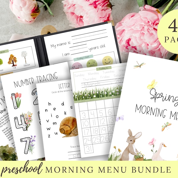 Preschool Spring Morning Menu Bundle | Preschool Morning Menu Pages | Spring Morning Menu | Toddler Morning Basket | Easter Morning Menu