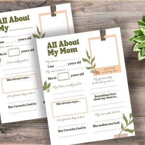 Tout sur maman à imprimer, carte cadeau plante cadeau fête des mères, cadeau d'anniversaire pour maman, carte fête des mères, fête des mères grand-mère, maman à remplir