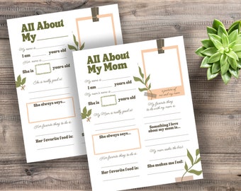 Cuestionario imprimible "Todo sobre mamá", regalo para el Día de la Madre (PDF)