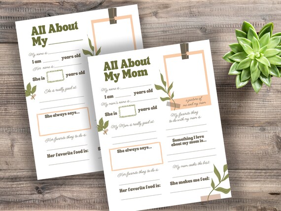 All About Mom Printable Questionnaire, Mother's Day Gift (PDF)