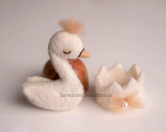 Felt Swan and Crown  For Newborn Photography