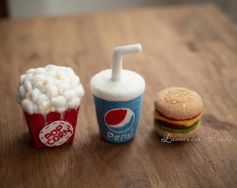 新生児写真撮影用のフェルト製小道具：ポップコーン、ハンバーガー、ペプシ、コカコーラ、スターバックス