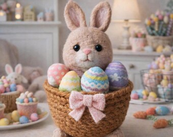 Needle Felted Easter Bunny Figurine Easter, Rabbit in Carrot Cute, Spring Decor Gift, Rabbit Holding Egg, Cute Easter Felt Gift Spring Decor