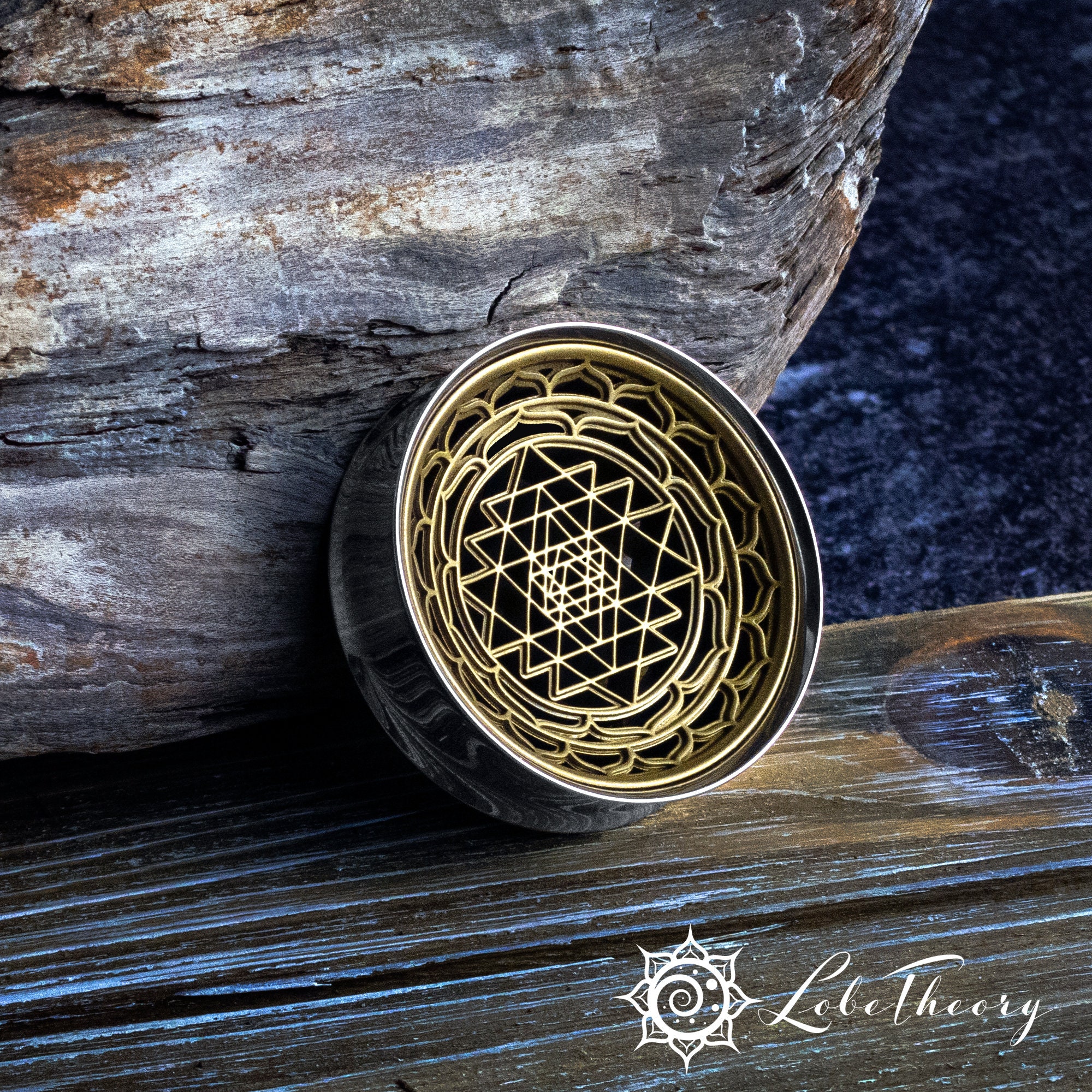 Sacred Geometry Plugs Tunnels Sri Yantra Ear Plugs in 32mm to 50mm