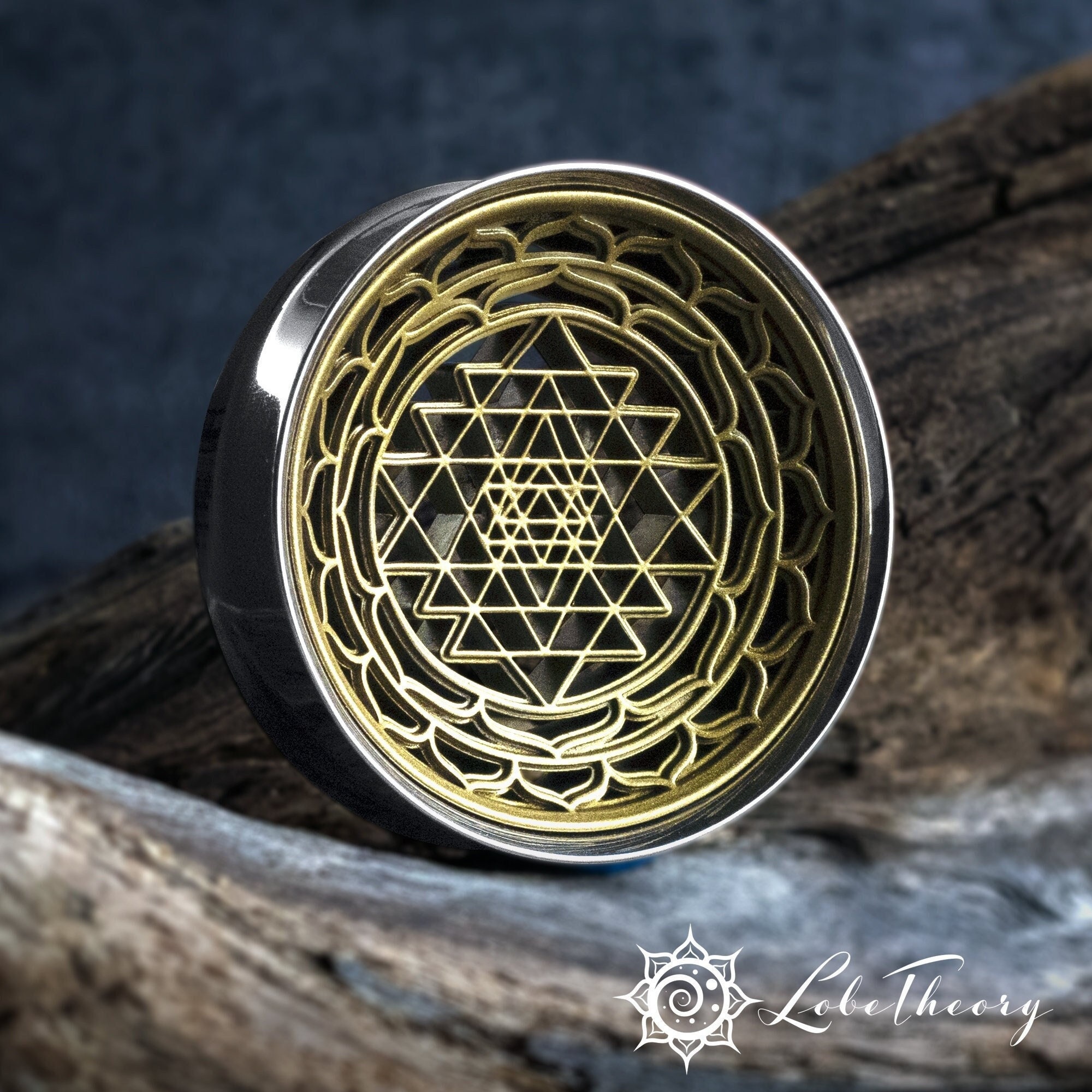 Sacred Geometry Plugs Tunnels Sri Yantra Ear Plugs in 32mm to 50mm