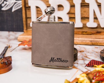 Personalized Leather Flask, Groomsmen Flask, Personalized Groomsman Flasks, Gift For Him, Leather Hip Flask, Flask For Groomsmen