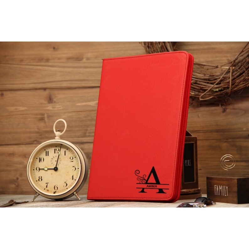 Personalized Zipper Leather Portfolio Personalized Notebook Etsy