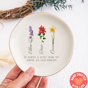 Custom Birth Flower Trinket Dish, Flower Ring Dish, Jewelry Dish, Bridesmaid Gift, Jewelry Storage, Gift For Her, Birthday Gift, Ring Dish