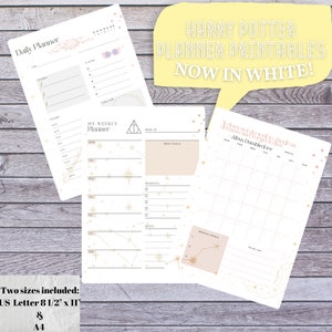 Potter Planner Printables, Wizard Planner, Magic School Planner with Quotes - Monthly, Daily, Weekly Planners Template, Letter and A4 WHITE