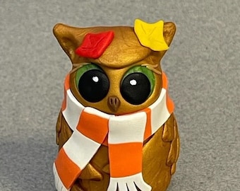 Amber Owl, Fantasy Animal, Owl Figurine, Handmade Clay Figurine, Polymer Clay Owl, Whimsical, Autumn, Fall Season