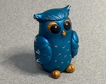 Ocean Owl, Polymer Clay Figurine, Polymer Clay Owl, Owl Figurine, Handmade Clay Figurine, Whimsical Bird, Snow Owl, Blue Owl