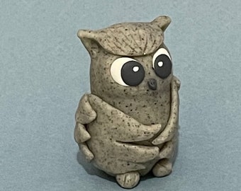 Stone Owl, Polymer Clay Figurine, Polymer Clay Owl, Owl Figurine, Handmade Clay Figurine, Whimsical Bird, Gray Bird, Owl Decor