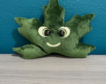 Green Happy Leaf Plush,  Fantasy Creature , Nature Plush , Handmade Plushie, Stuffed Animal, Whimsical