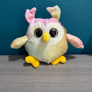 Rainbow Pastel Plush Owl, Fantasy Animal, Stuffed Owl, Owl Gift, Handmade Plushie, Stuffed Animal, Whimsical