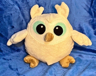 Snowy White Plush Owl, Fantasy Animal, Stuffed Owl, Owl Gift, Handmade Plushie, Stuffed Animal, Whimsical