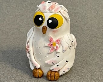 Lily Owl, Owl Sculpture, Owl Art, Owl Figurine, Handmade Clay Figurine, Flower Figurine, Fantasy Animal, Polymer Clay Owl, Whimsical Bird