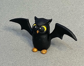 Bat Owl, owl sculpture, bird sculpture, bird figurine, owl figurine, polymer clay, figurine, animal sculpture, whimsical, fantasy animal