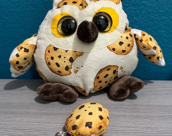 Chocolate Chip Cookie Plush Owl, Fantasy Animal, Stuffed Owl, Owl Gift, Handmade Plushie, Stuffed Animal, Whimsical, Key Chain
