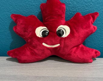 Red Happy Maple Leaf Plush,  Fantasy Creature , Nature Plush , Handmade Plushie, Stuffed Animal, Whimsical, Autumn Decor