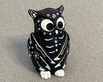 Day of the Dead, Dia de Los Muertos, Halloween, owl, owl sculpture, bird figurine, owl figurine, polymer clay figurine, fantasy animal