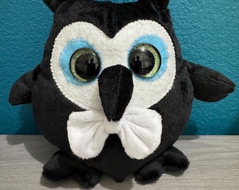 Tuxedo Plush Owl, Fantasy Animal, Stuffed Owl, Owl Gift, Handmade Plushie, Stuffed Animal, Whimsical