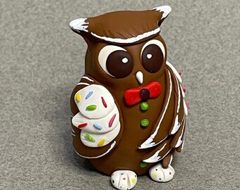 Gingerbread Owl, Christmas Owl, Fantasy Bird, Owl Sculpture, Polymer Clay Sculpture, Polymer Clay Figurine, Owl Decor, Bird Figurine
