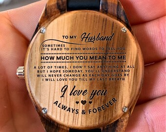 To My Husband - Hard to Find Words to Tell You How Much You Mean - Wooden Watch, Anniversary Gifts for Husband, Birthday Gifts for Husband