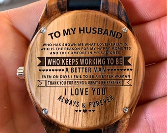 To My Husband - Who Has Shown Me What Love Really Is - Wooden Watch, Anniversary Gifts for Husband, Birthday Gifts for Husband