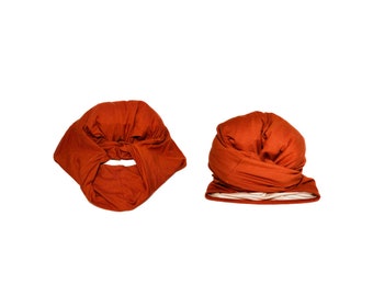 Reddish Brown Big Pre Stuffed, Satin Lined, Pre Tied, Luxury African Head Wraps, Knot Turbans, Hairstyle, Grip headband & Bag