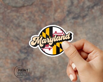 Maryland Flag Vinyl Sticker, Water Resistant Sticker, Laptop Decal, Water Bottle Decal, Car Window Vinyl Sticker, Maryland Souvenir