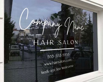 May include: White text on a black background reads "Company Name Hair Salon" with the phone number 555-555-5555, website www.hairsalon.com, and the phrase "Walk-ins are welcome".