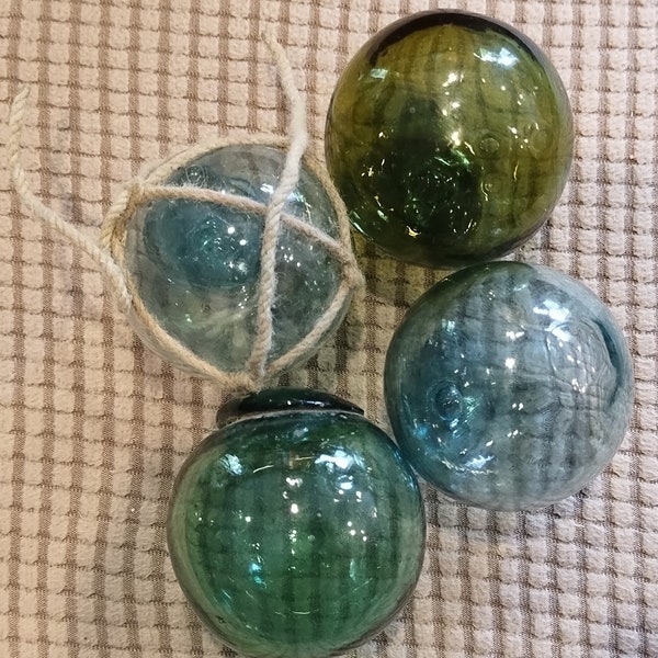 2 Sets = FREE SHIPPING, 4 Old Japanese Glass fishing floats set of 4 floats!  Vintage hand made 50+ years old  5 Stars Please see my reviews