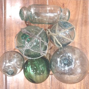 Stunning Mixed Set of 6 Authentic Japanese Glass fishing floats Free Shipping Vintage Japanese Glass fishing floats, hand made & great price