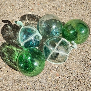 FREE SHIPPING Mixed Set of 5 Authentic Japanese Glass fishing floats Vintage Japanese Glass fishing floats, hand made & great price