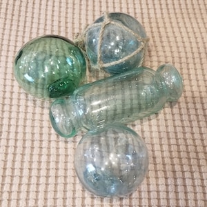 2 Sets = FREE SHIPPING, 4 Old Japanese Glass fishing floats set of 4 floats!  Vintage hand made 50+ years old, 5 Stars Please see my reviews