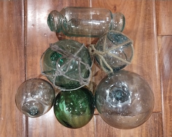 Vintage Clear Japanese Glass Fishing Floats Lot of Four 5 Inch Size 