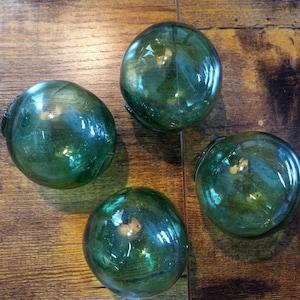 2 Sets = FREE SHIPPING, 4 Old Japanese Glass fishing floats set of 4 smalls!  Vintage hand made 50+ years old  5 Stars Please see my reviews