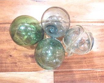 Vintage Japanese Glass Fishing Floats - Set of 4 Authentic Hand Blown Orbs
