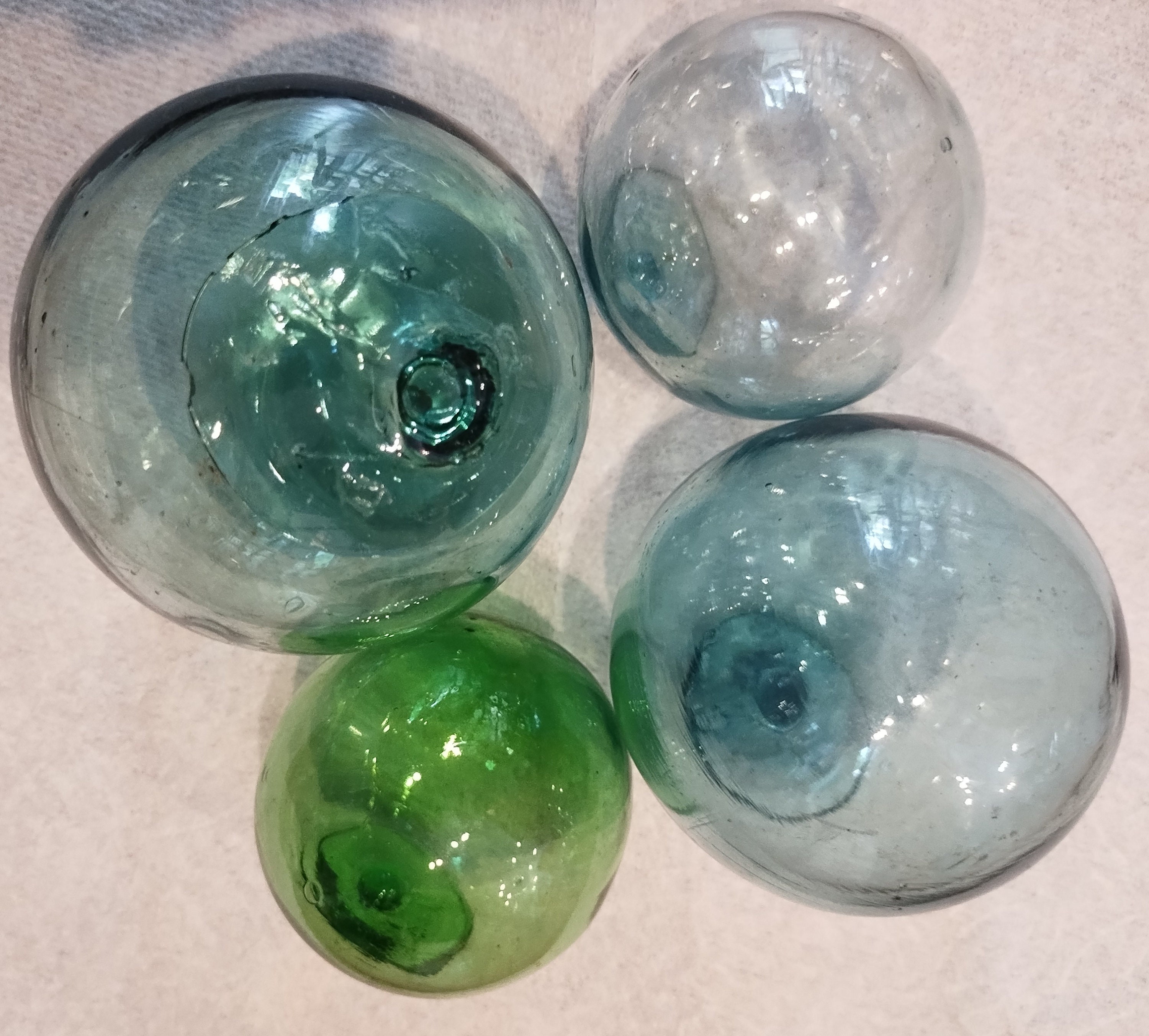 2 Sets FREE SHIPPING, Mixed Set of 4 Old Japanese Glass Fishing Floats  Vintage Hand Made 50 Years Old 5 Stars, Please See My Reviews 