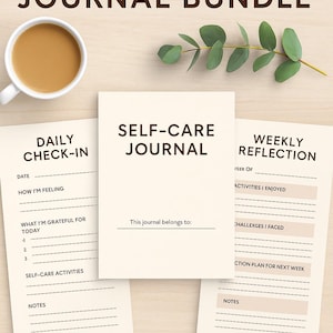 Self-Care Journal Bundle PDF – Daily Reflection, Mood Tracker, Gratitude List & Weekly Planner – Printable Mental Wellness Kit