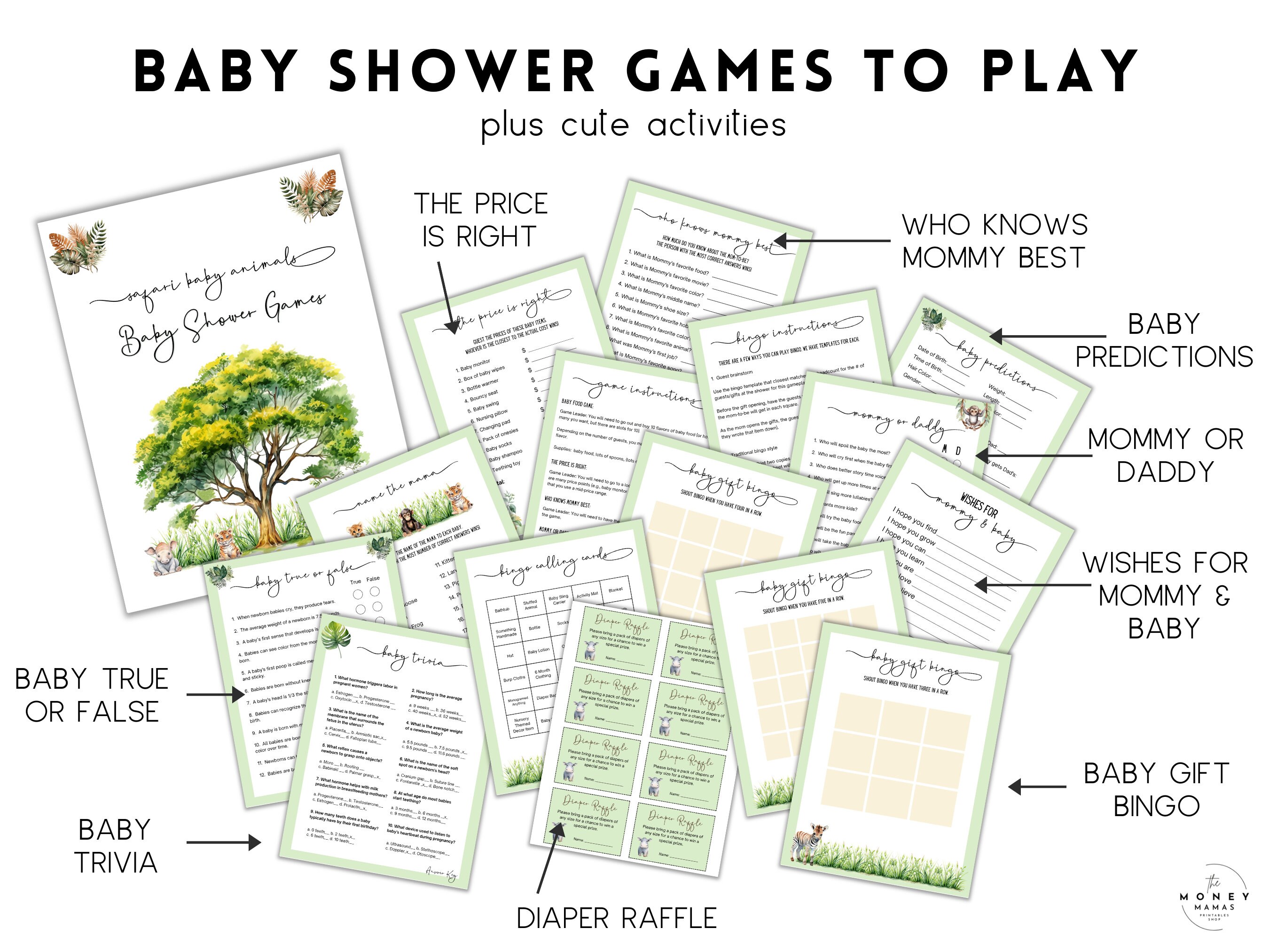 Safari Baby Shower Games Printable Bundle, Baby Safari Animals, Bingo ...